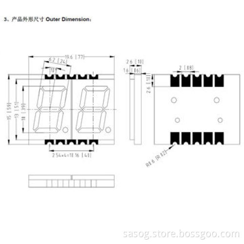 0.39-inch Dual Digit SMD LED Display, Red Color, 640nm, Common Cathode